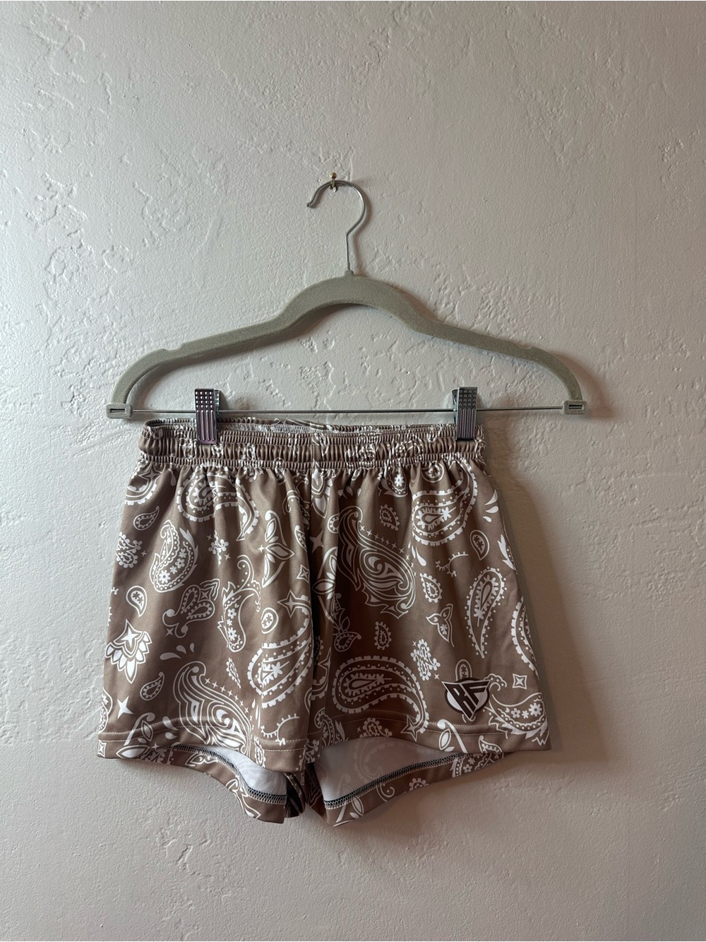 Nike Taupe Paisley Running Shorts with White Print